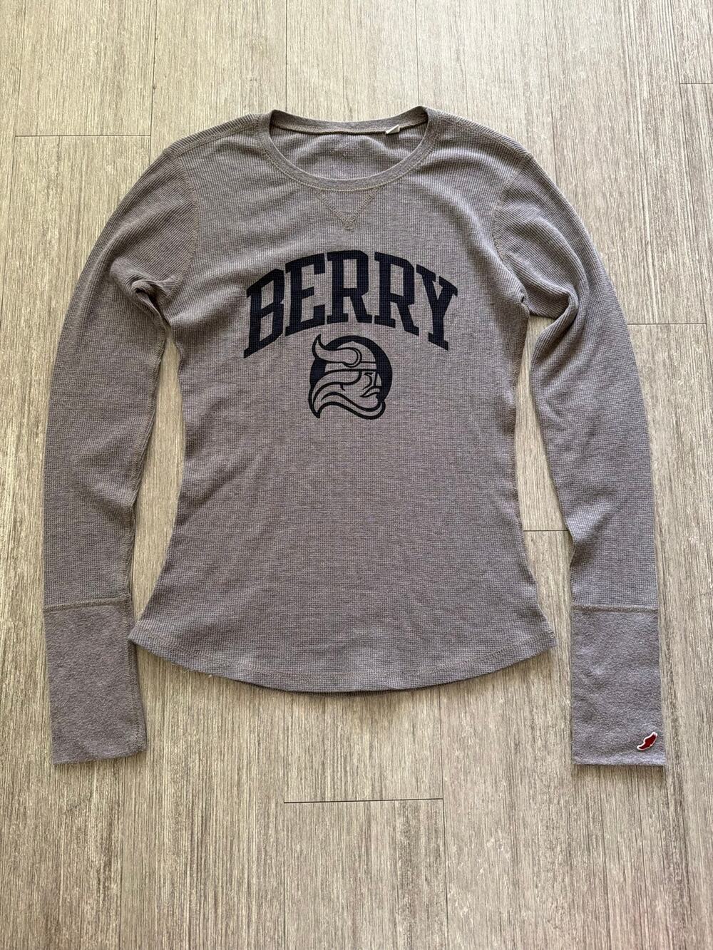American Eagle Waffle Knit Long Sleeve Thermal Berry Collegiate Graphic